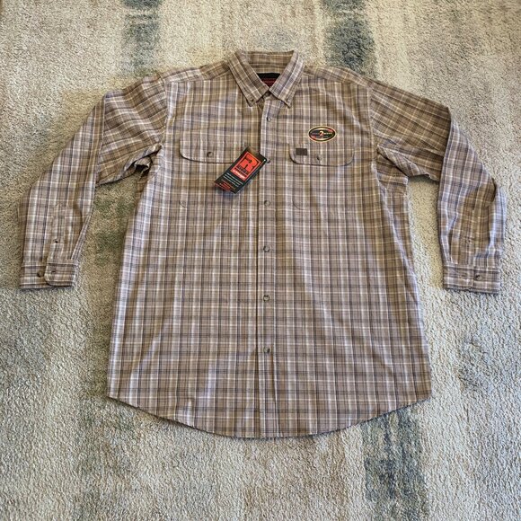 Wrangler Riggs Workwear Shirt Men's XL Tan Plaid Long Sleeve - Picture 1 of 14